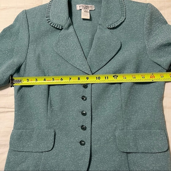 Vintage Miss Dorby Blue Ruffled Woven Floral Design Glass Button Blazer - Picture 12 of 14